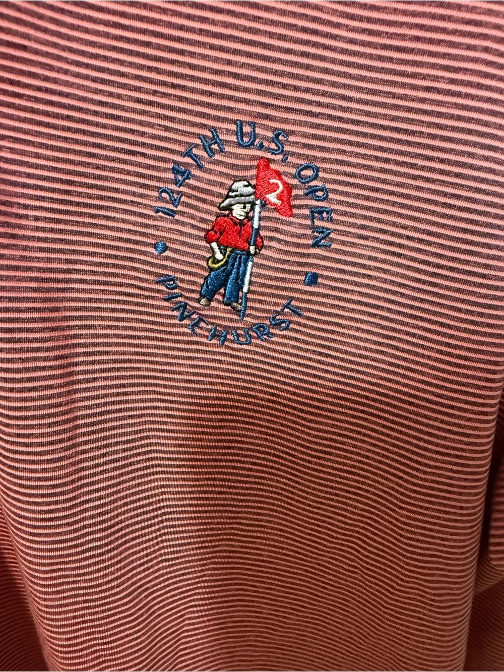 Adidas Men’s Coral Stripe Polo Shirt with Pinehurst US Open Logo